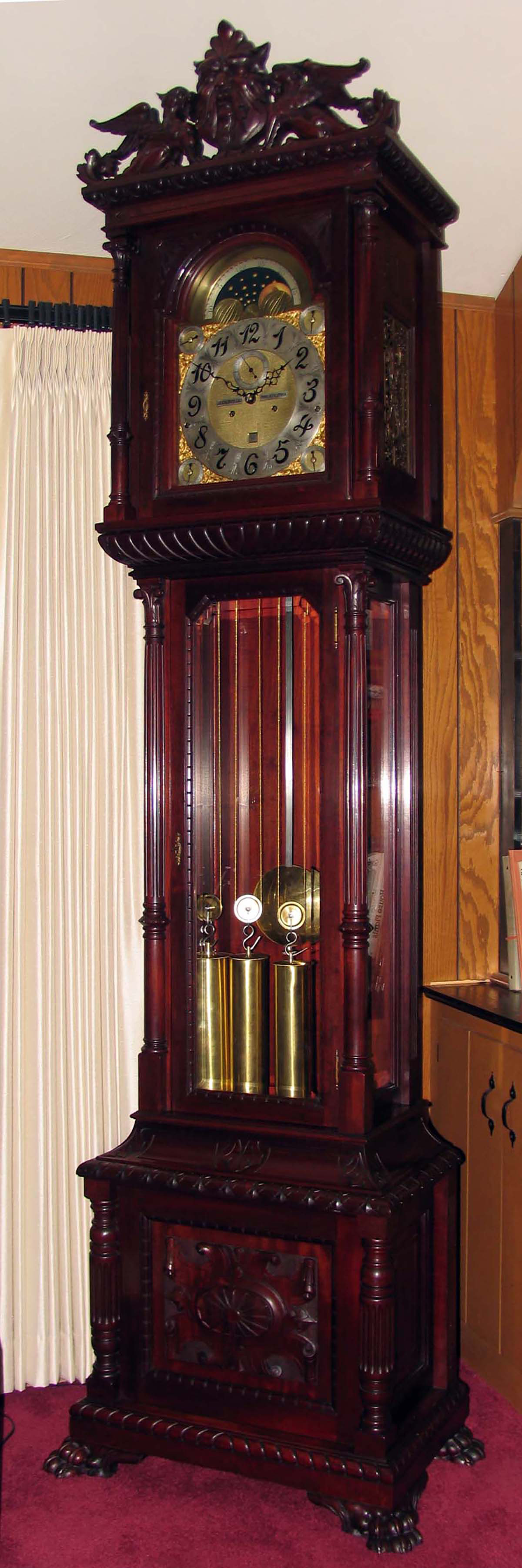 J. E. Caldwell 15 Bell, 18 Hammer, 5 Gong, Musical Grandfather Clock