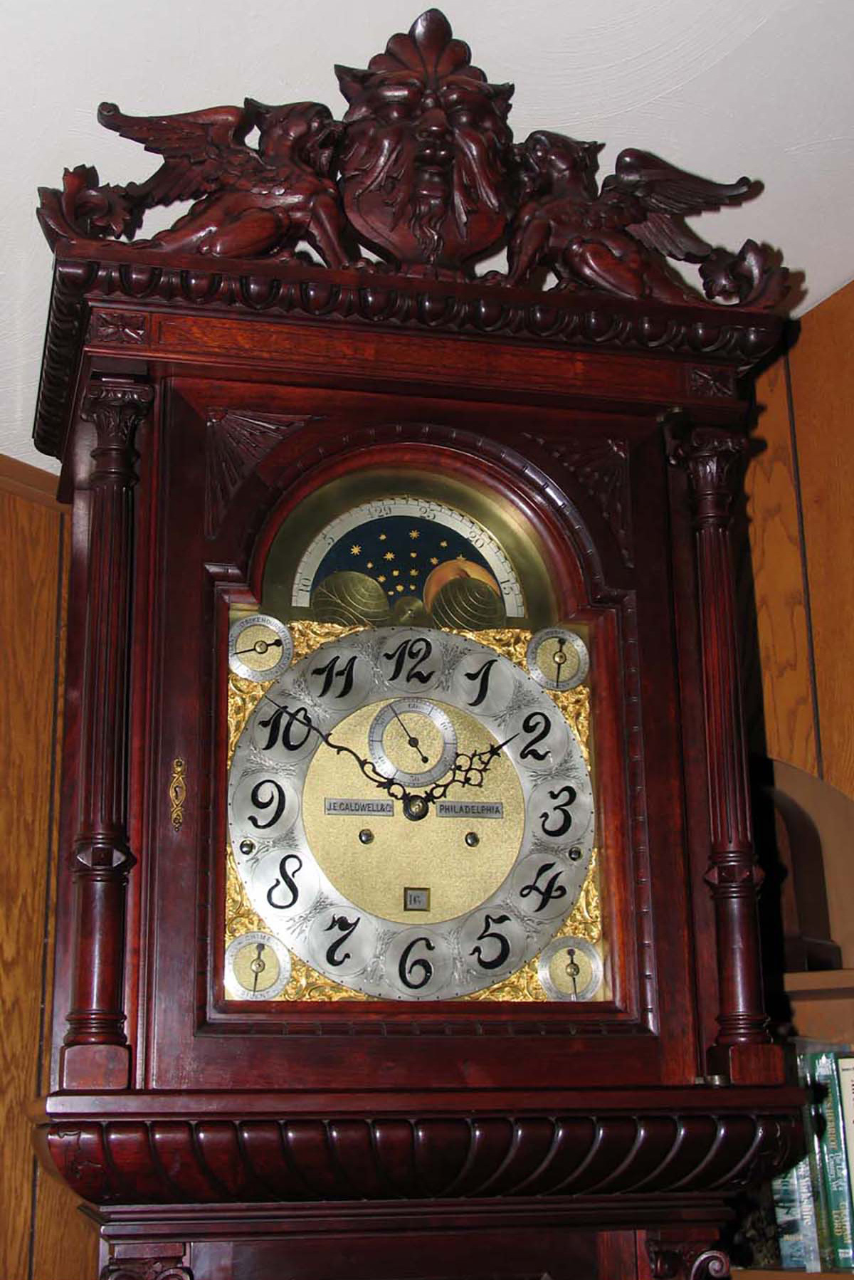 J. E. Caldwell 15 Bell, 18 Hammer, 5 Gong, Musical Grandfather Clock