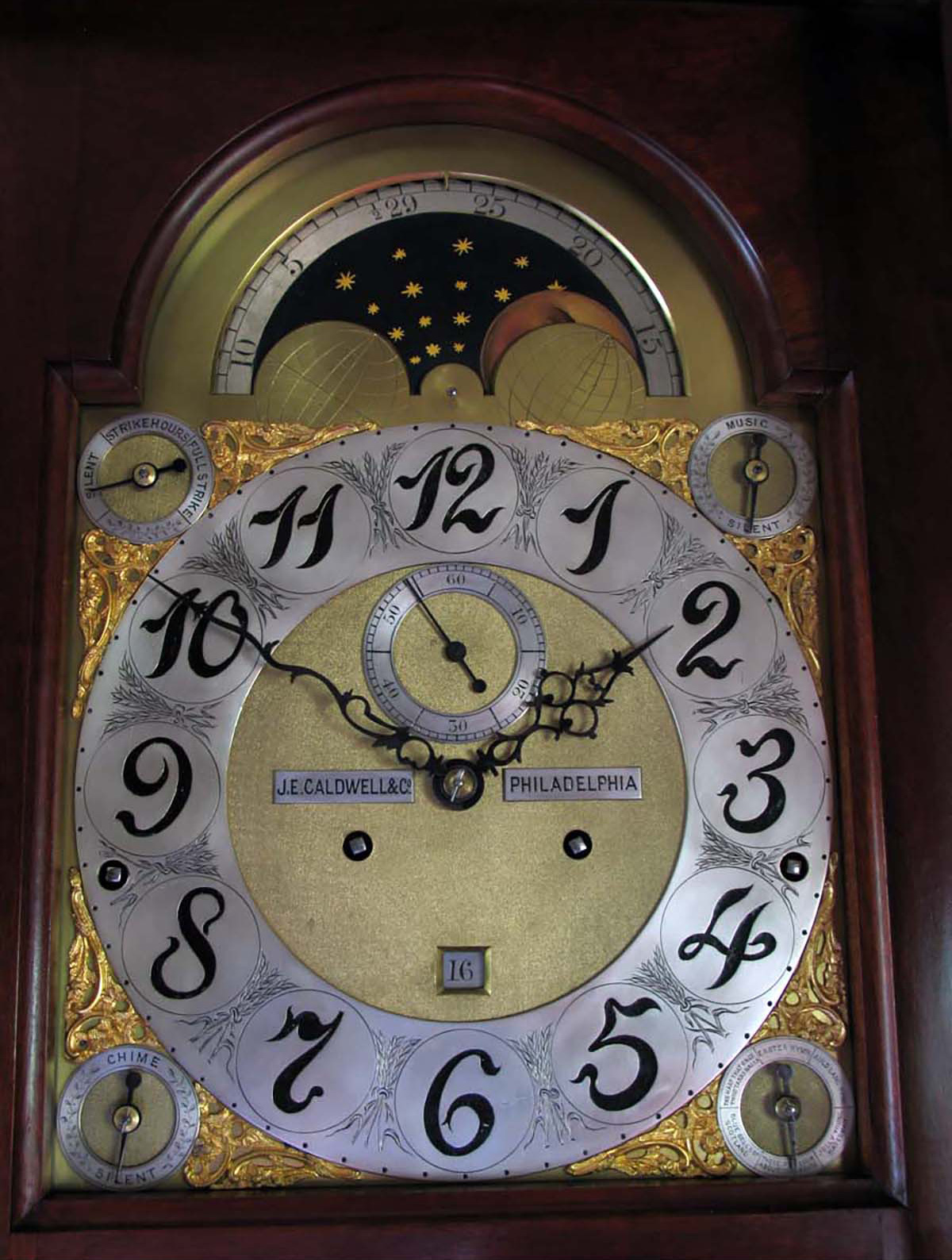 J. E. Caldwell 15 Bell, 18 Hammer, 5 Gong, Musical Grandfather Clock