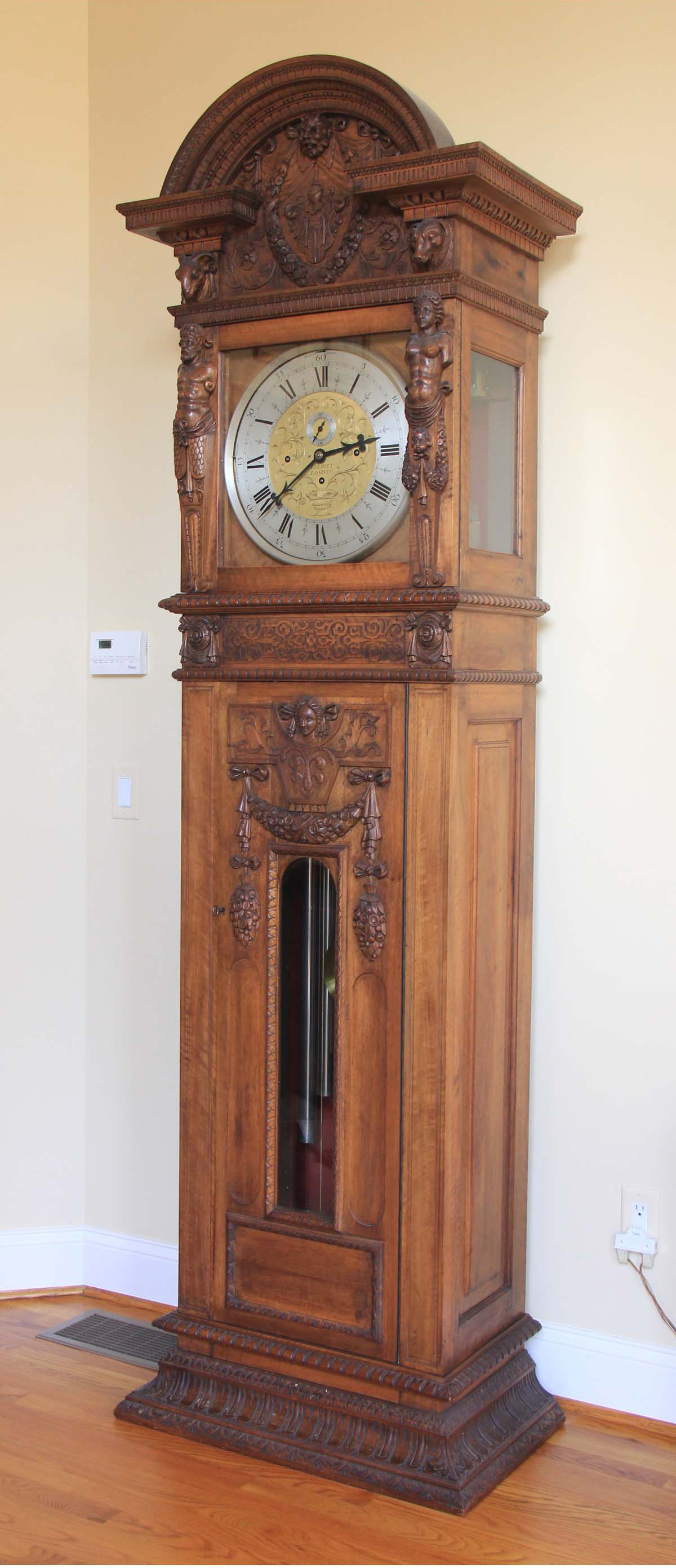 Elliott, London Superbly Carved 9 Tube Grandfather Clock