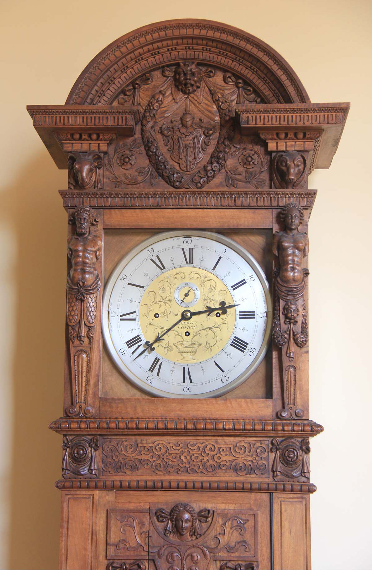Elliott, London Superbly Carved 9 Tube Grandfather Clock