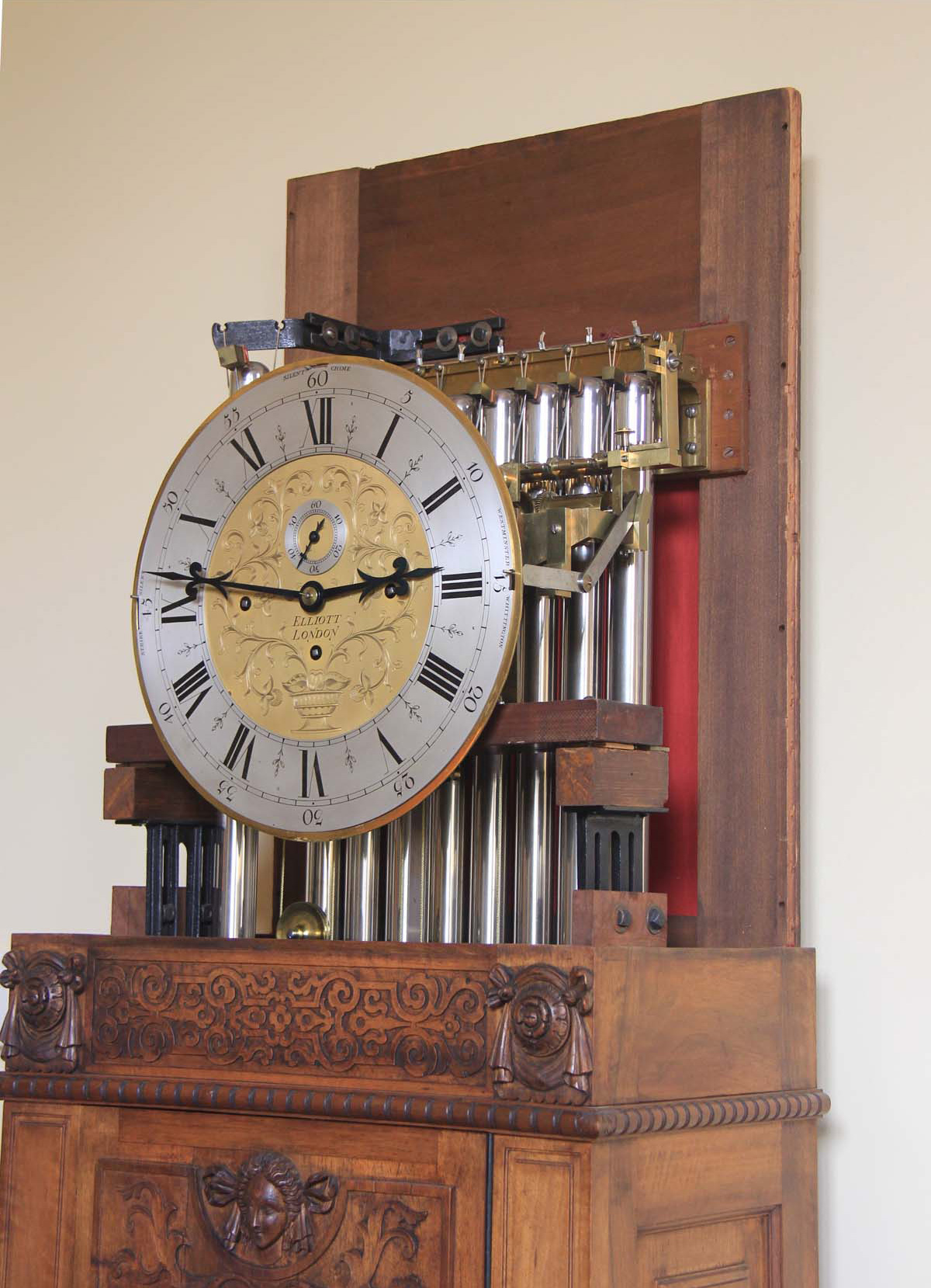 Elliott, London Superbly Carved 9 Tube Grandfather Clock