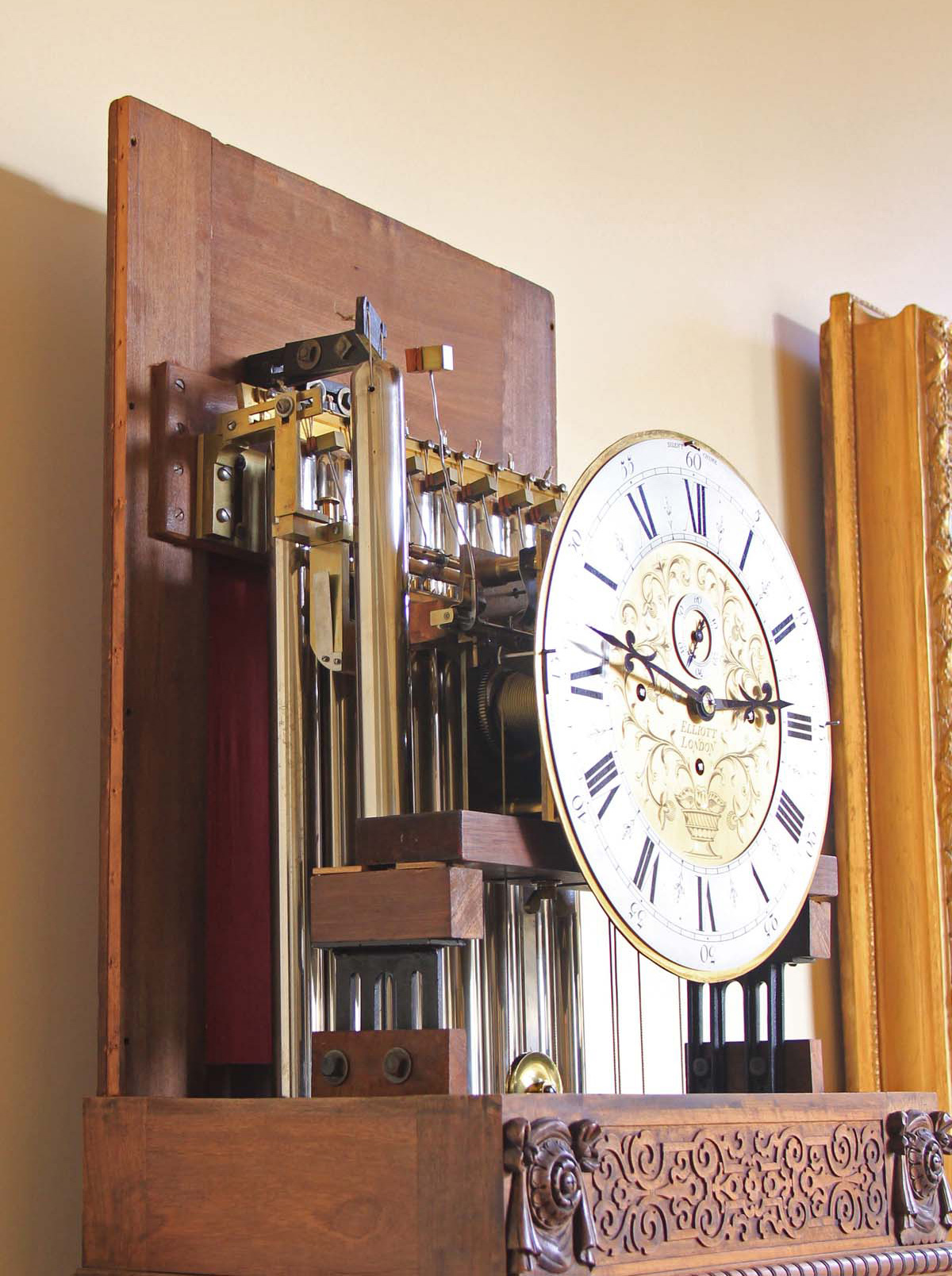 Elliott, London Superbly Carved 9 Tube Grandfather Clock