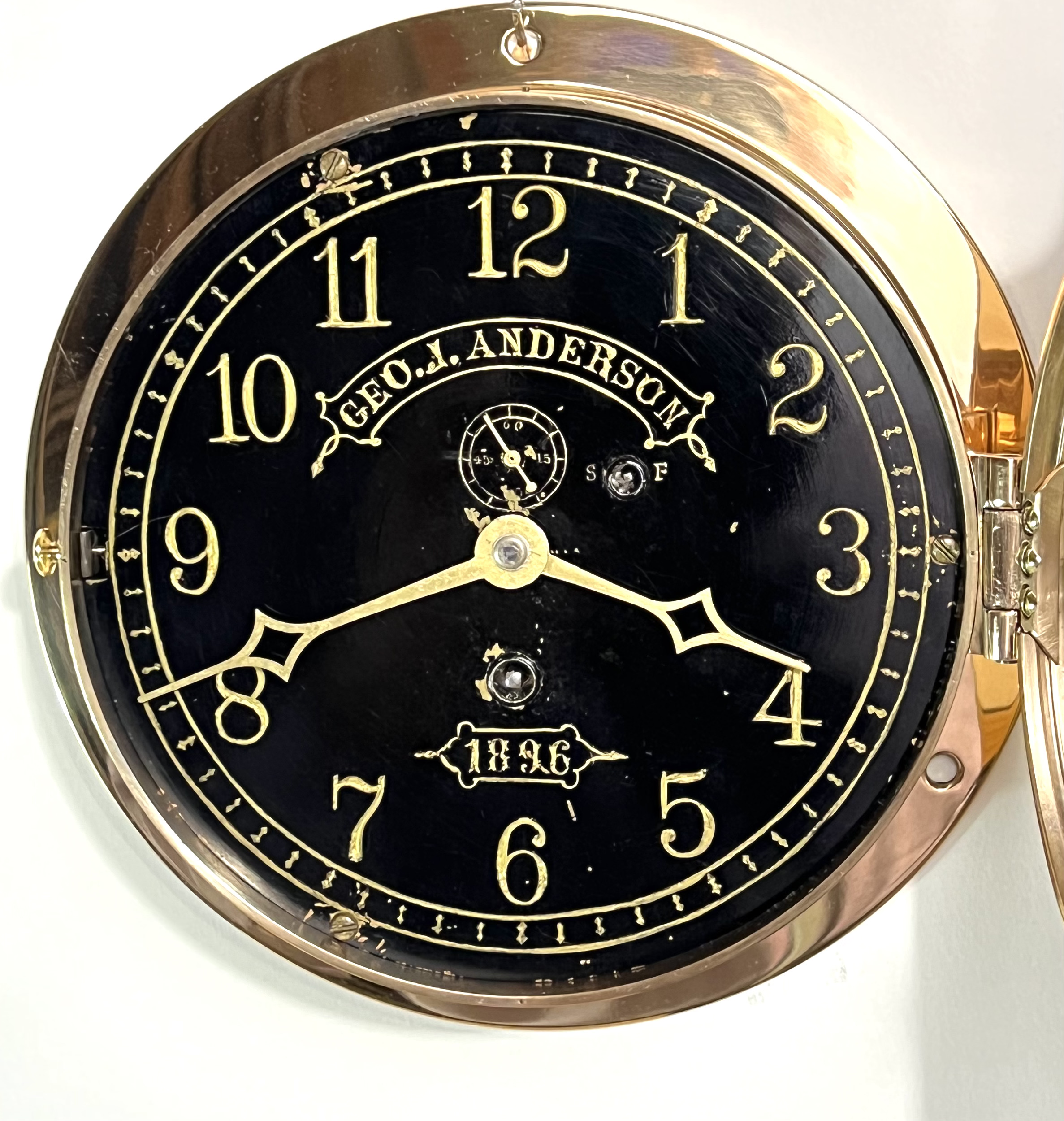 Eastman Clock Co. 6 3/4 inch Black Dial Marine Clock - Anderson 1896
