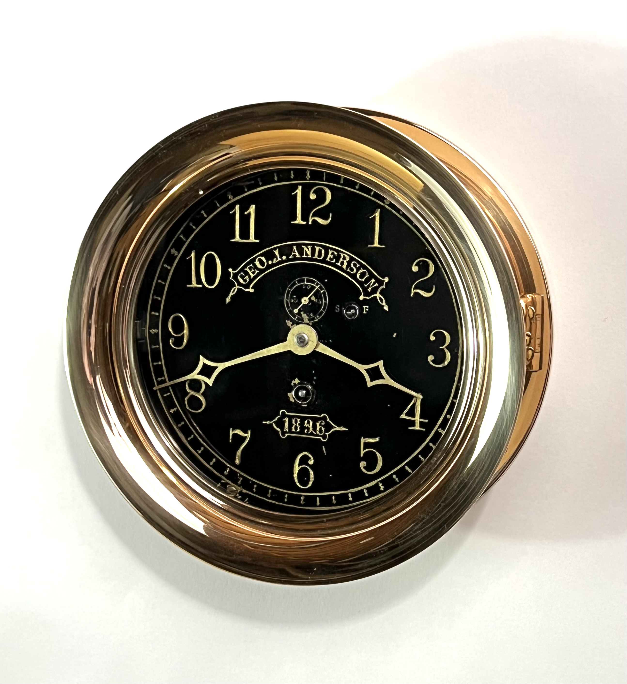 Eastman Clock Co. 6 3/4 inch Black Dial Marine Clock - Anderson 1896
