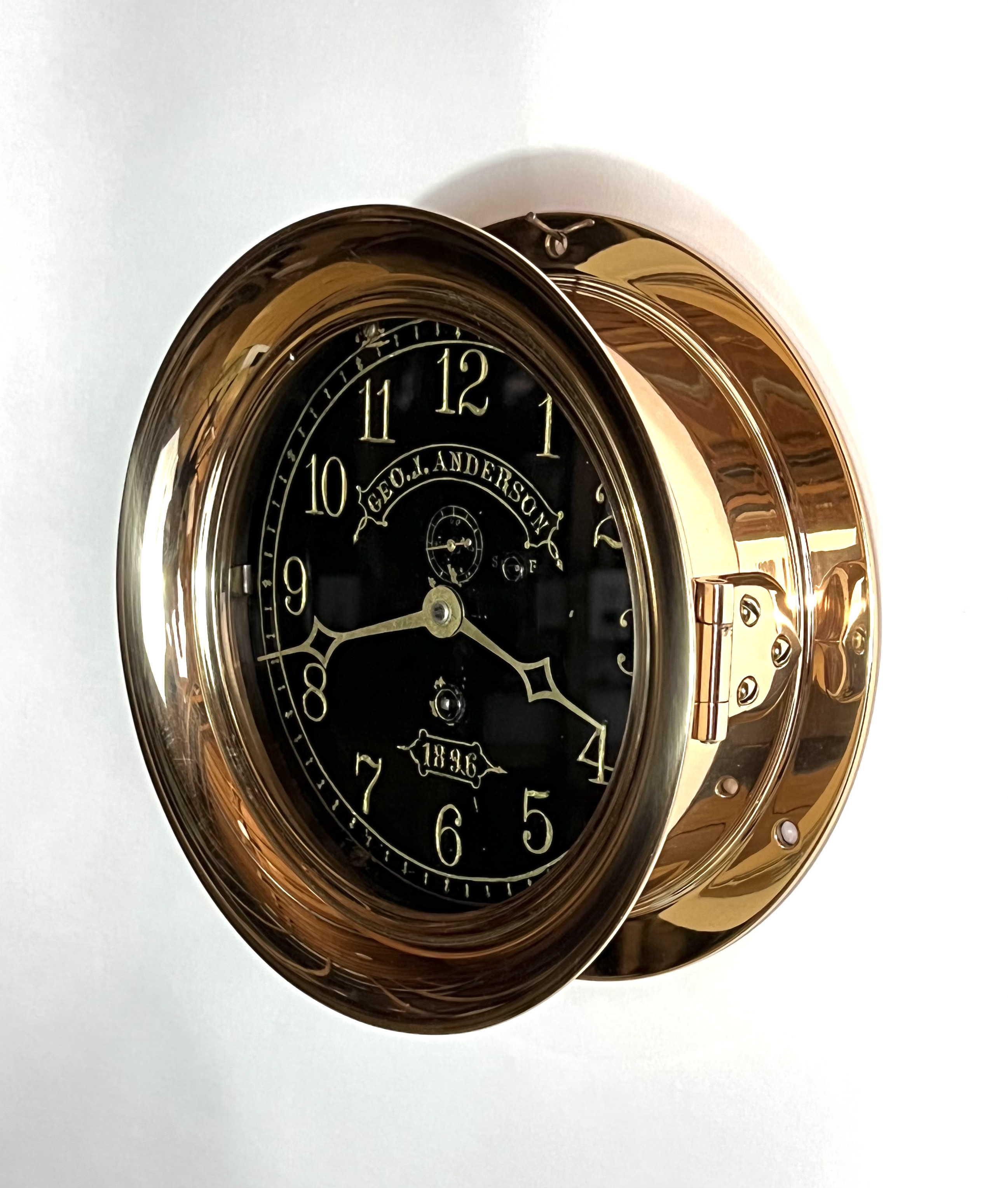 Eastman Clock Co. 6 3/4 inch Black Dial Marine Clock - Anderson 1896