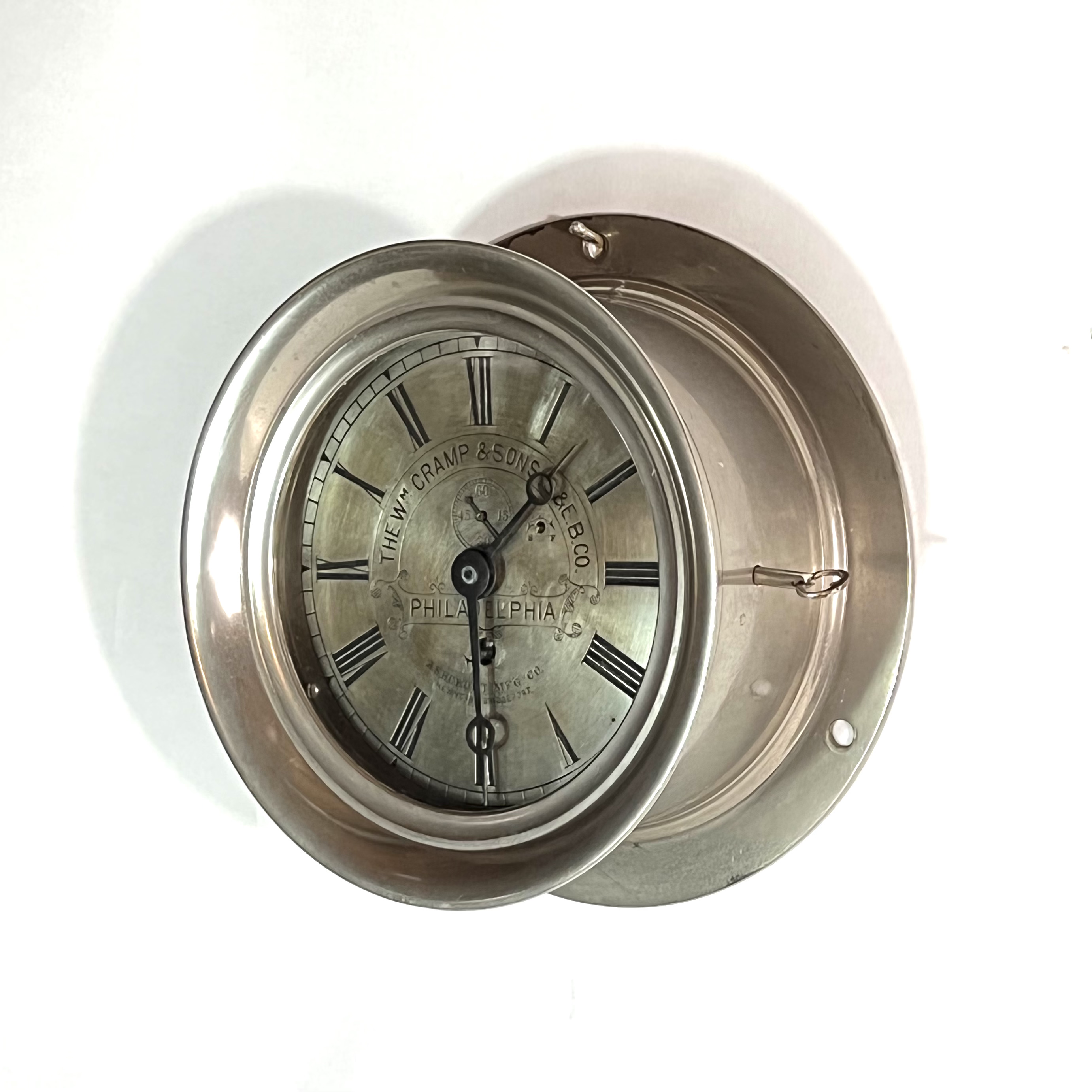 Eastman 6 3/4 inch Nickel Marine Clock for Wm Cramp