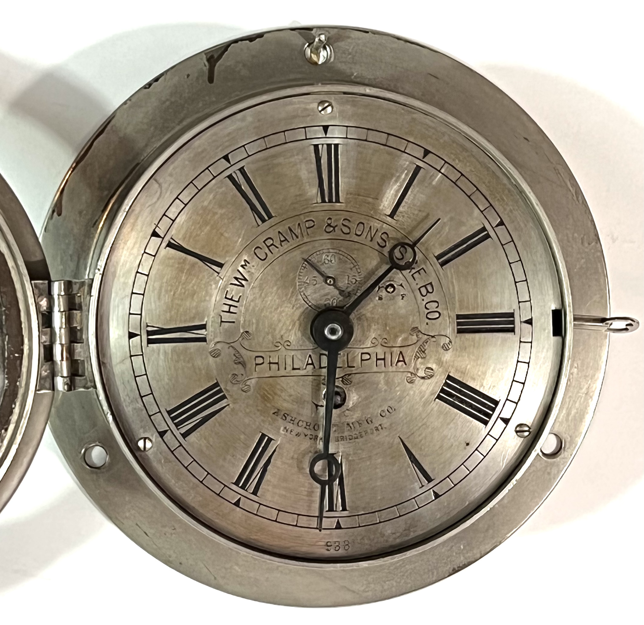 Eastman 6 3/4 inch Nickel Marine Clock for Wm Cramp