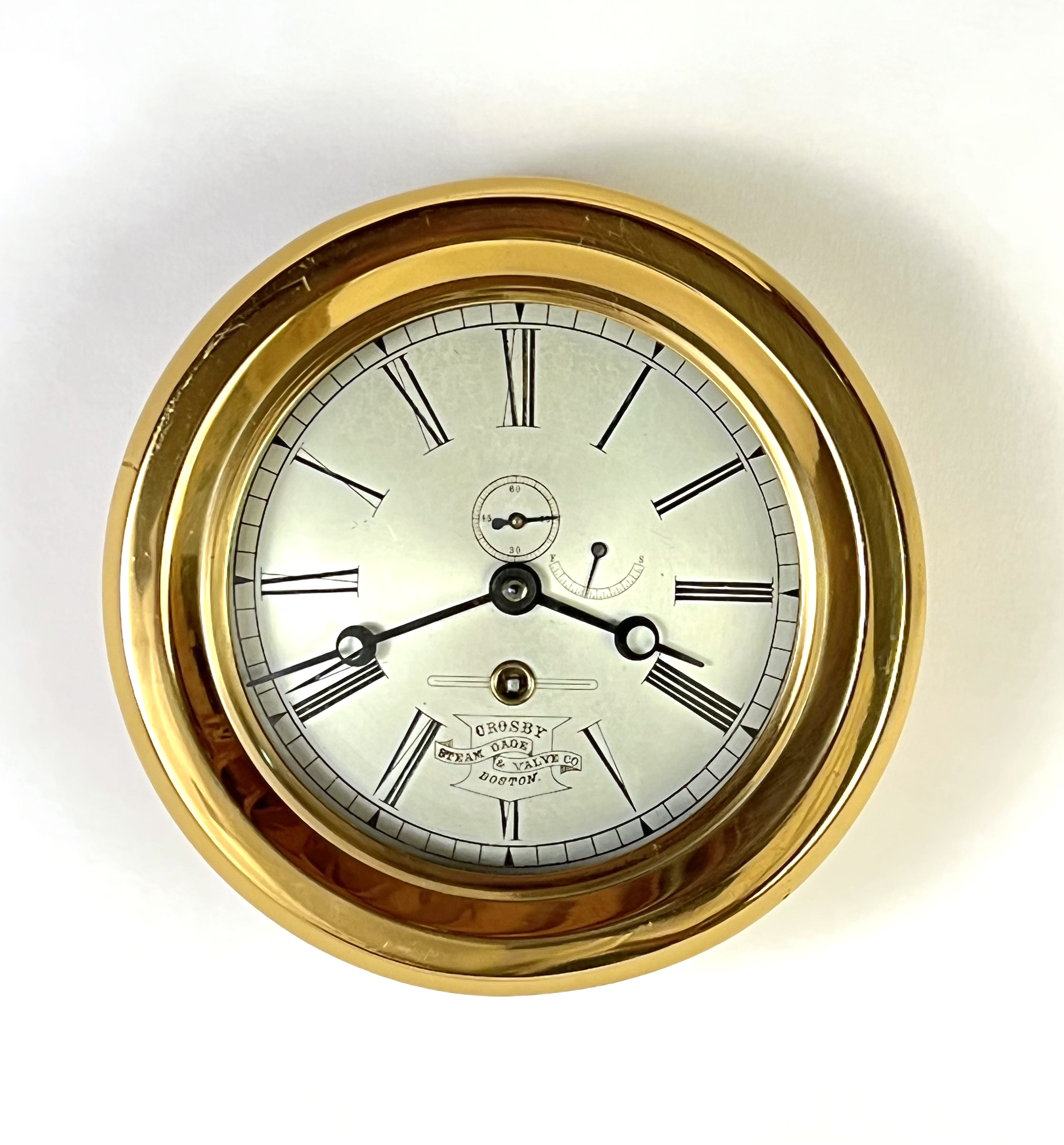 Harvard Clock Co. 6 5/8 inch Marine Clock for Crosby Steam Gage & Valve Co.