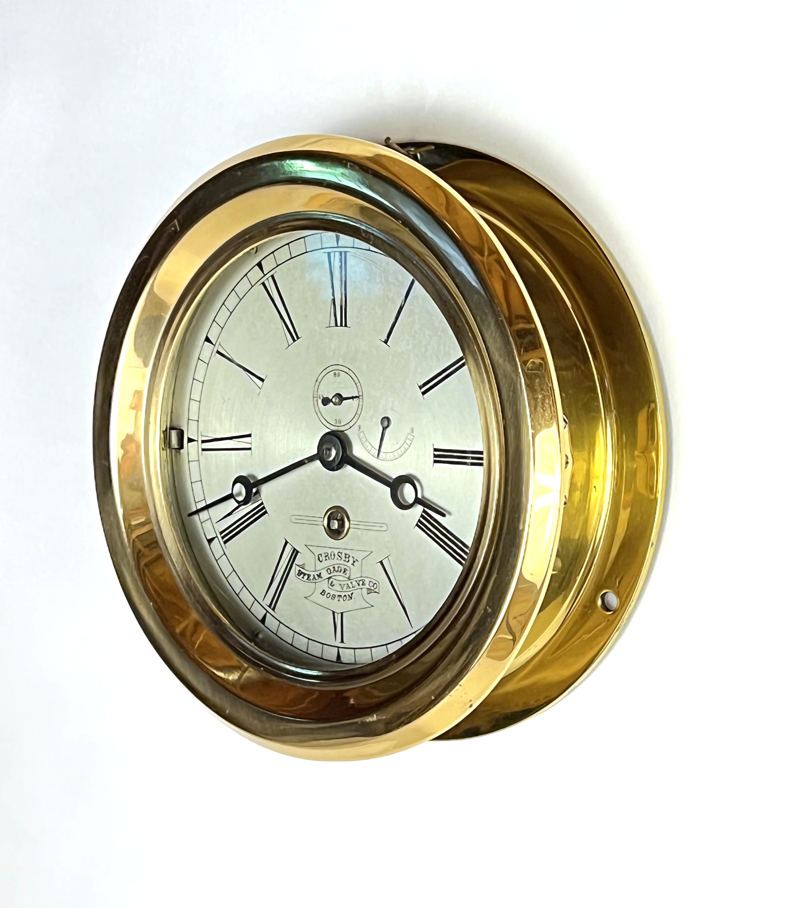 Harvard Clock Co. 6 5/8 inch Marine Clock for Crosby Steam Gage & Valve Co.