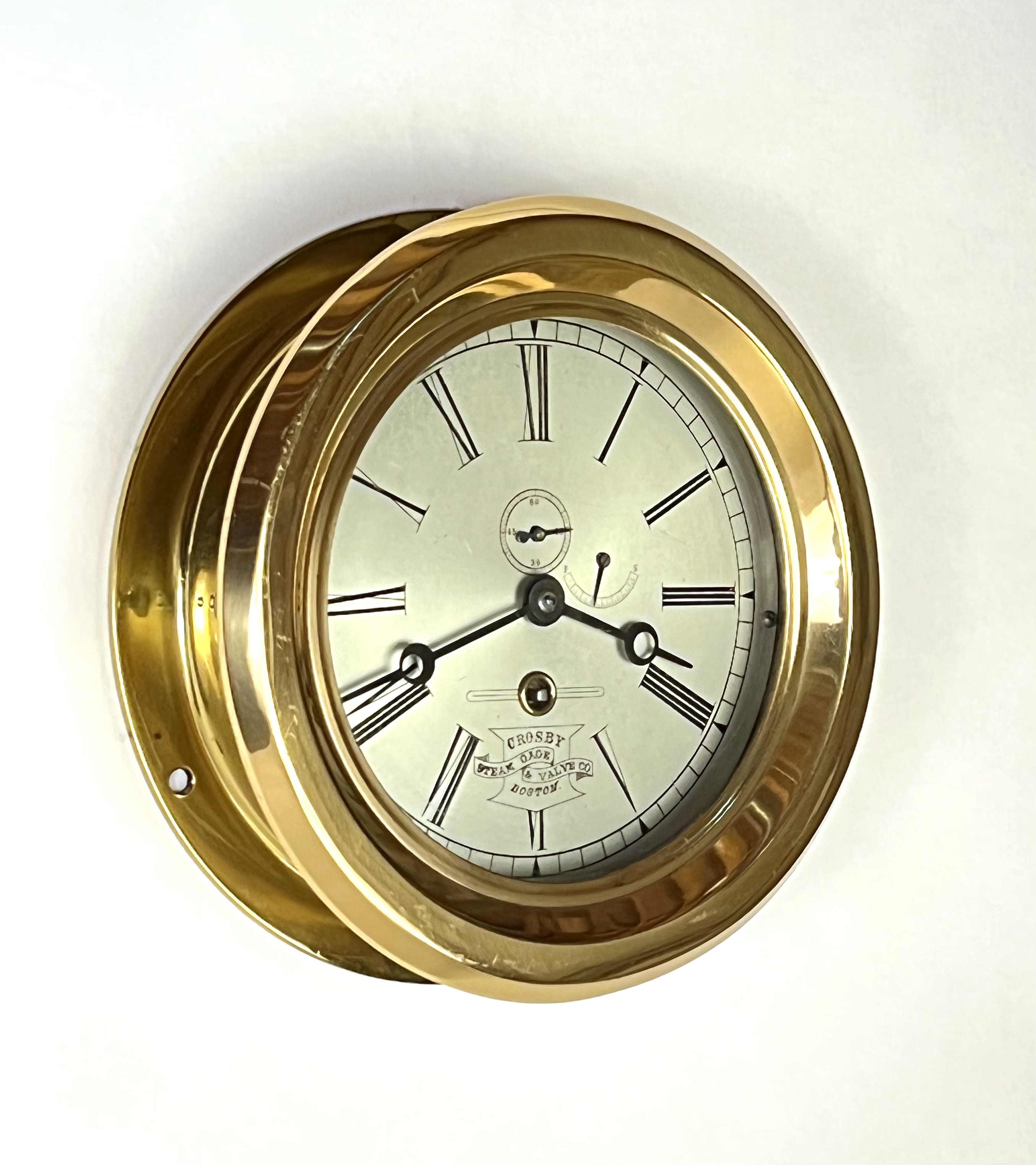 Harvard Clock Co. 6 5/8 inch Marine Clock for Crosby Steam Gage & Valve Co.