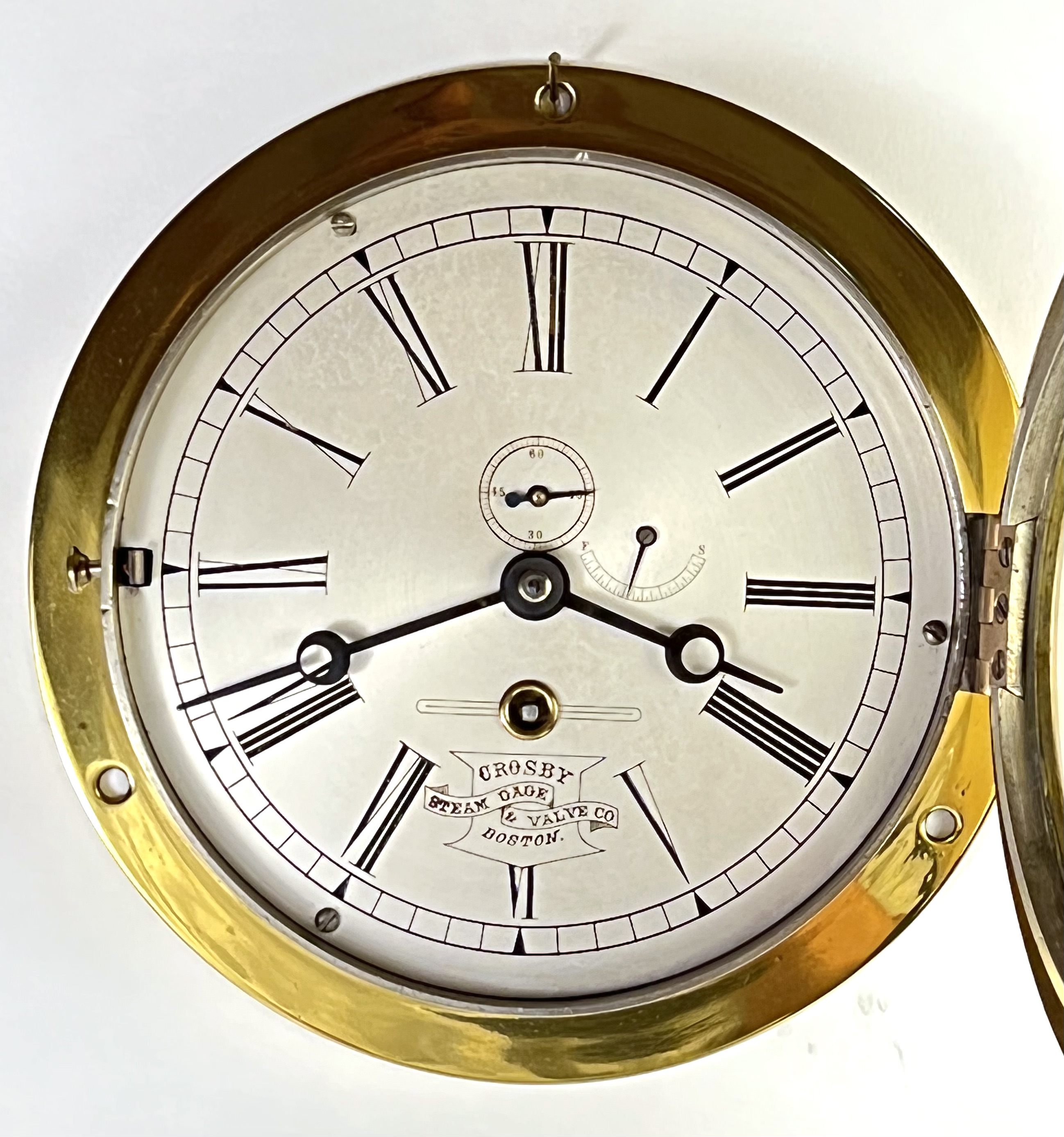 Harvard Clock Co. 6 5/8 inch Marine Clock for Crosby Steam Gage & Valve Co.