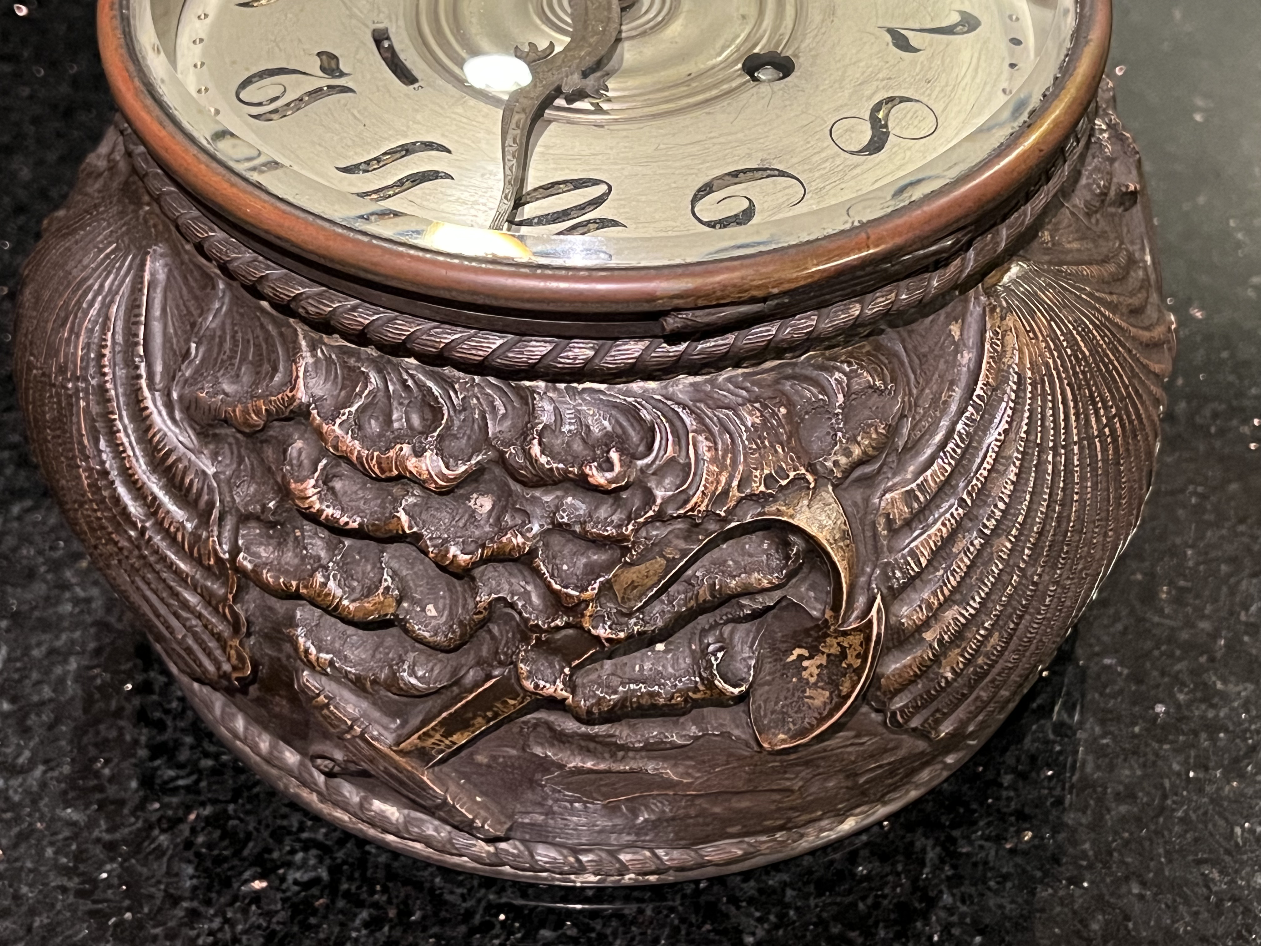 Tiffany & Company Makers Ships Bell Clock - Patinated Silver Repousse Case