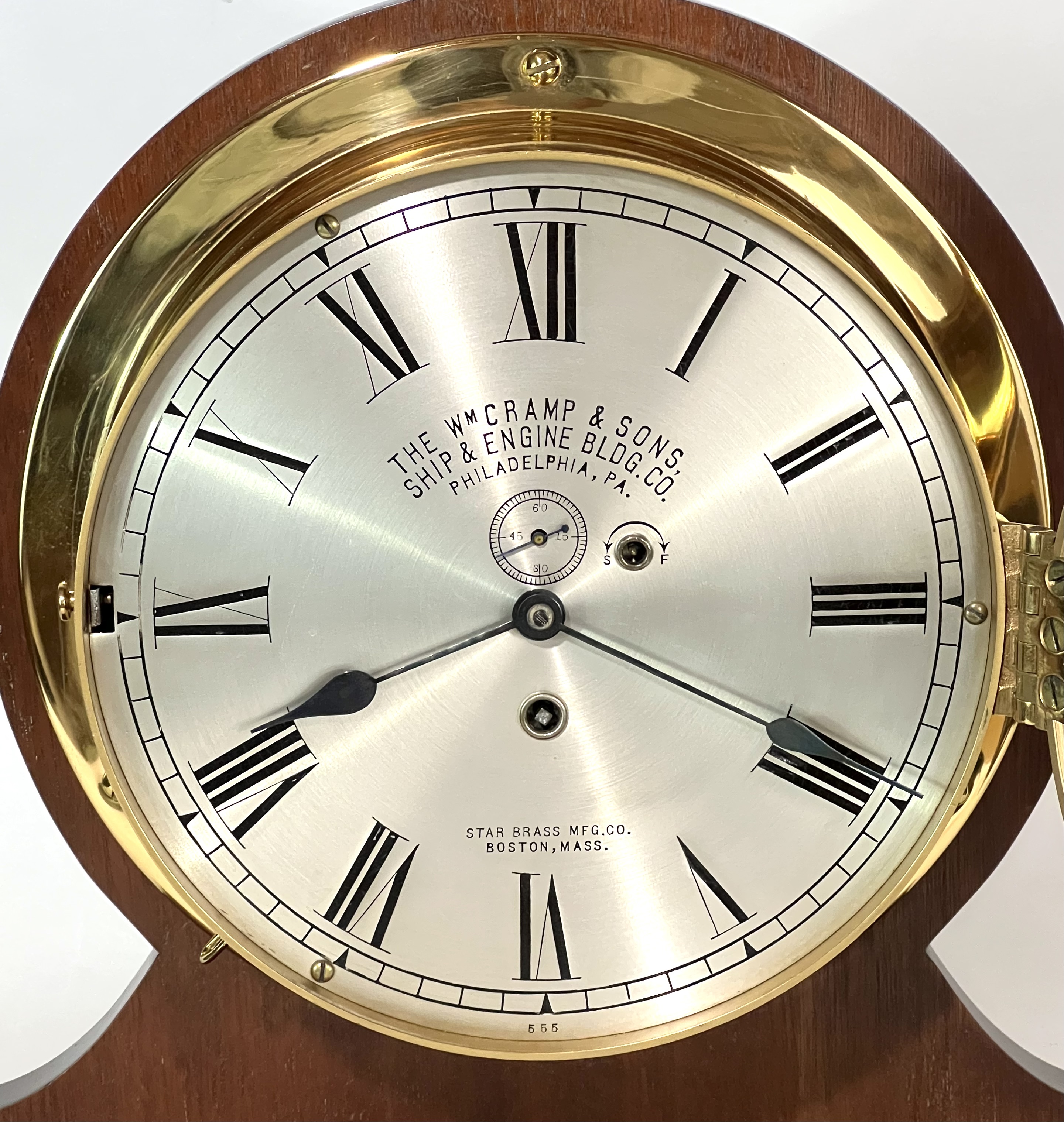 Early Waltham 8 1/2 inch Marine Clock for Wm. Cramp