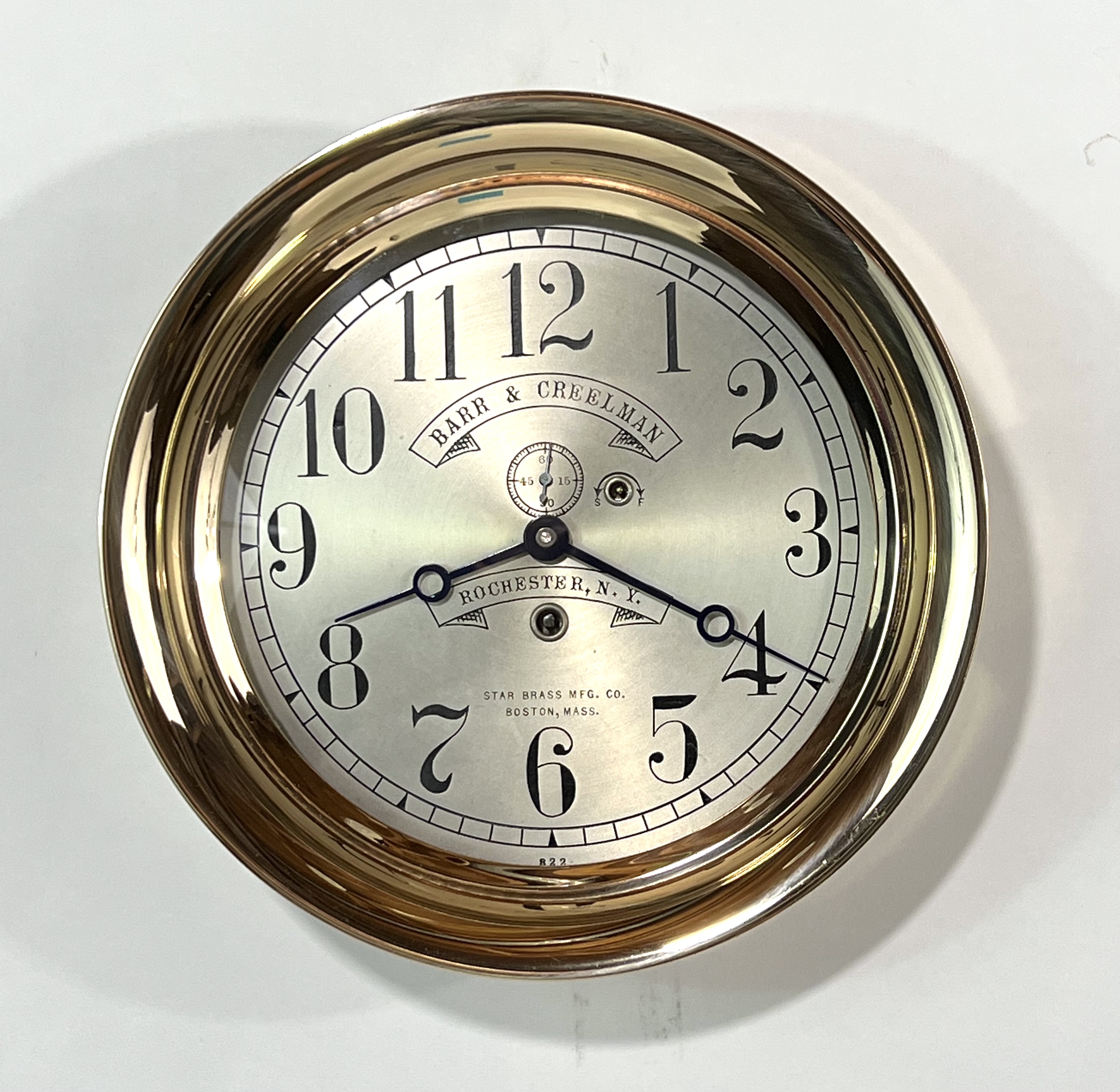 Early Waltham 8 1/2 inch Marine Clock for Barr & Creelman