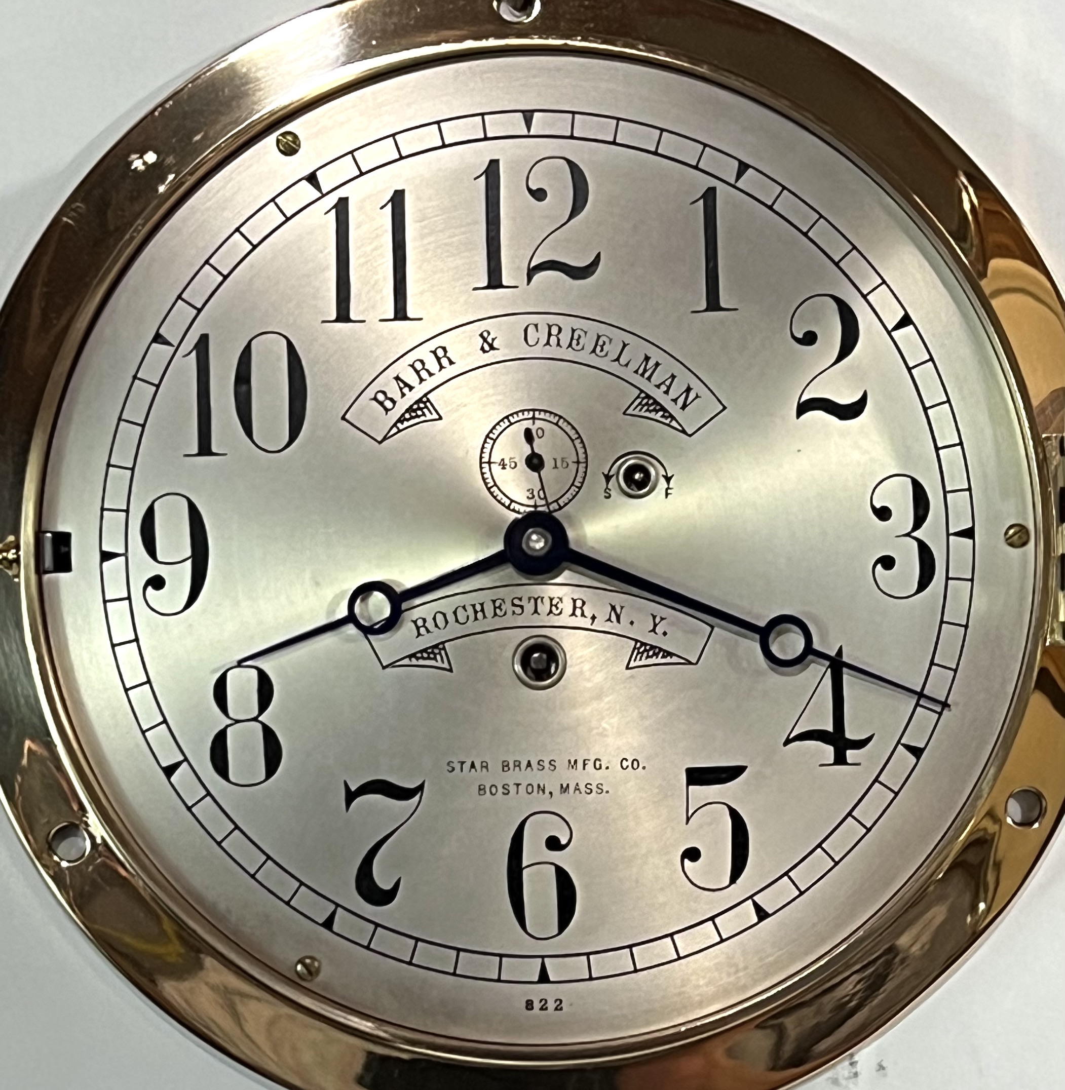 Early Waltham 8 1/2 inch Marine Clock for Barr & Creelman