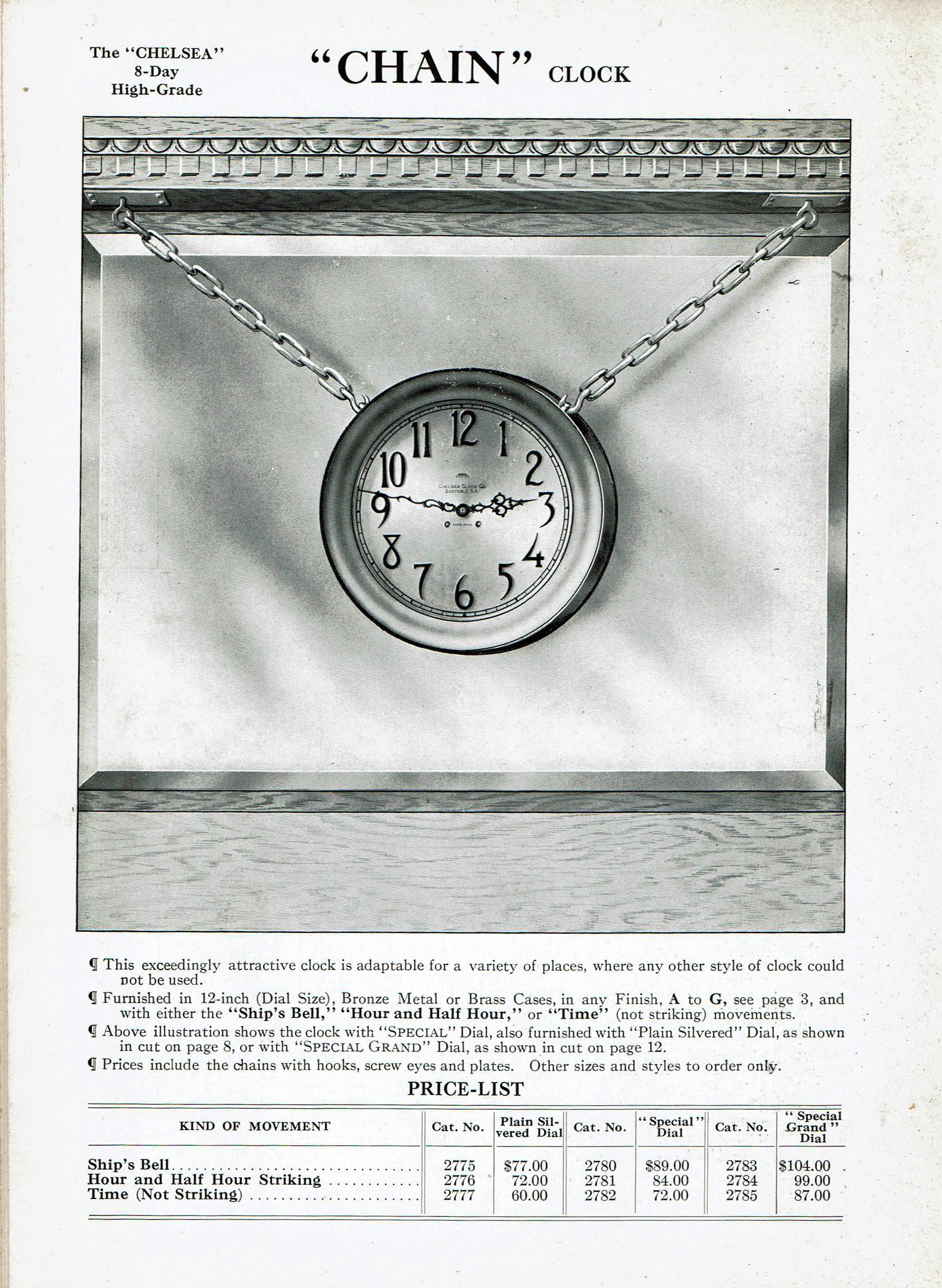Chelsea 12 inch Special Grand Dial Ships Bell Chain Clock