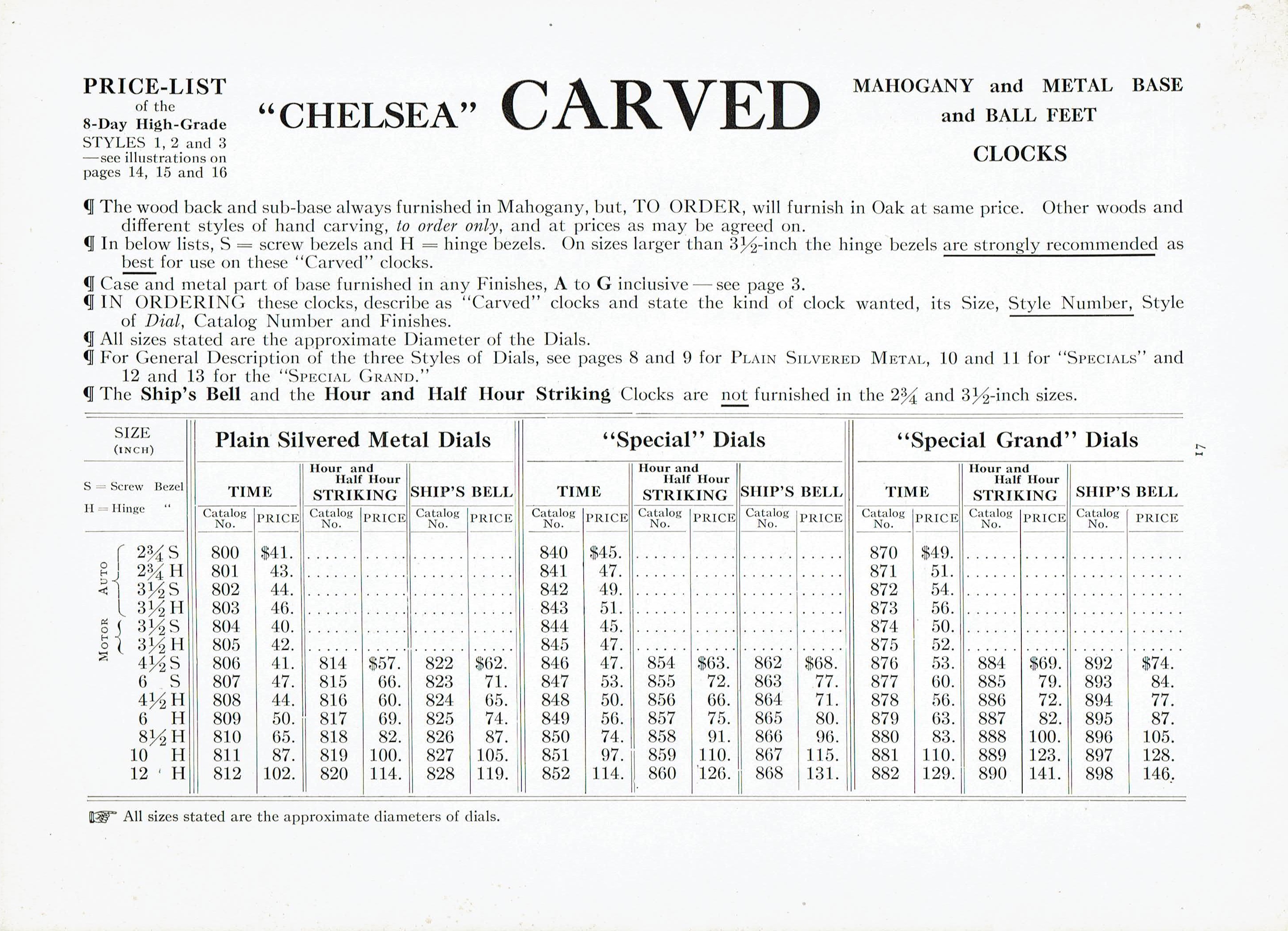 Chelsea 12 inch Special Dial Carved Base No. 3
