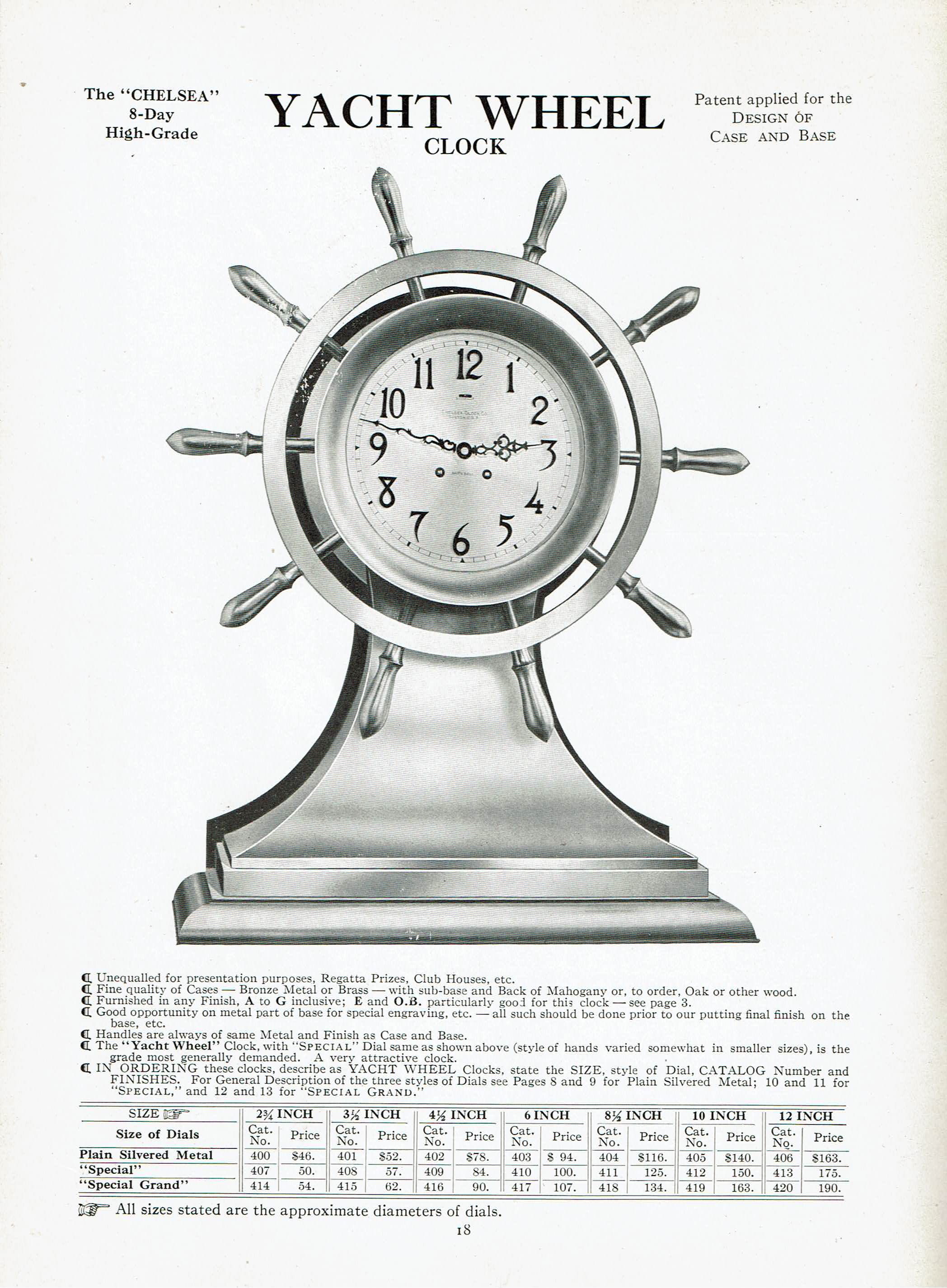 Chelsea 10 inch Special Dial Mariner Yacht Wheel Ships Bell Clock for Tiffany