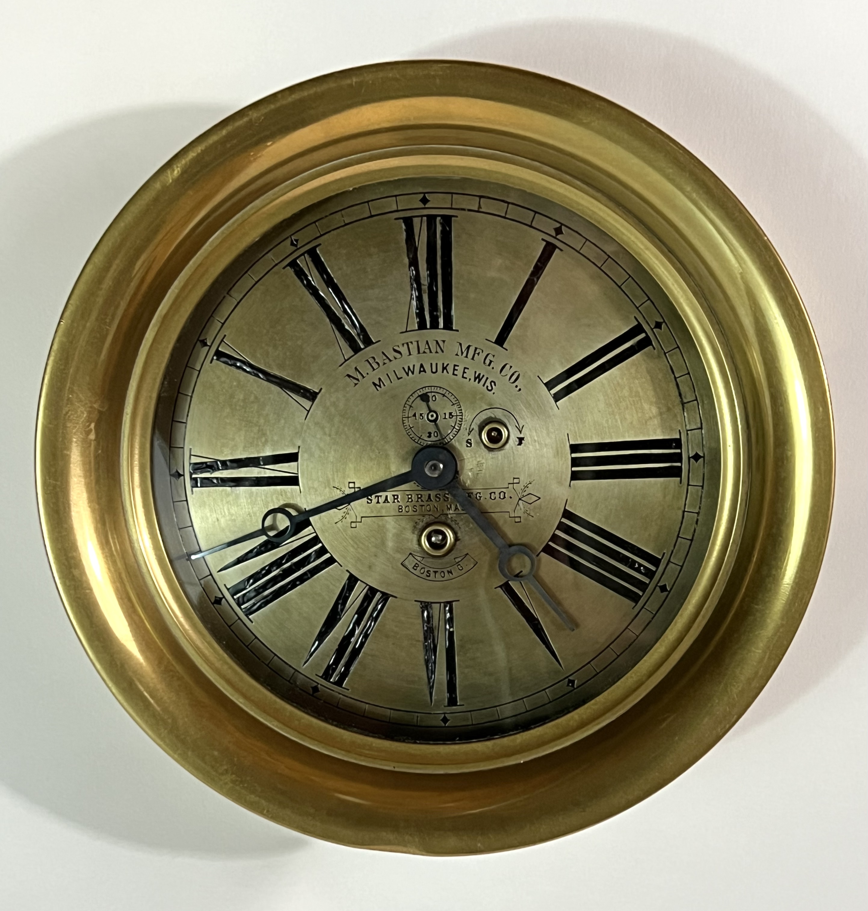 Boston Clock Co. 8 1/2 inch Marine Clock for Bastien Mfg Co.