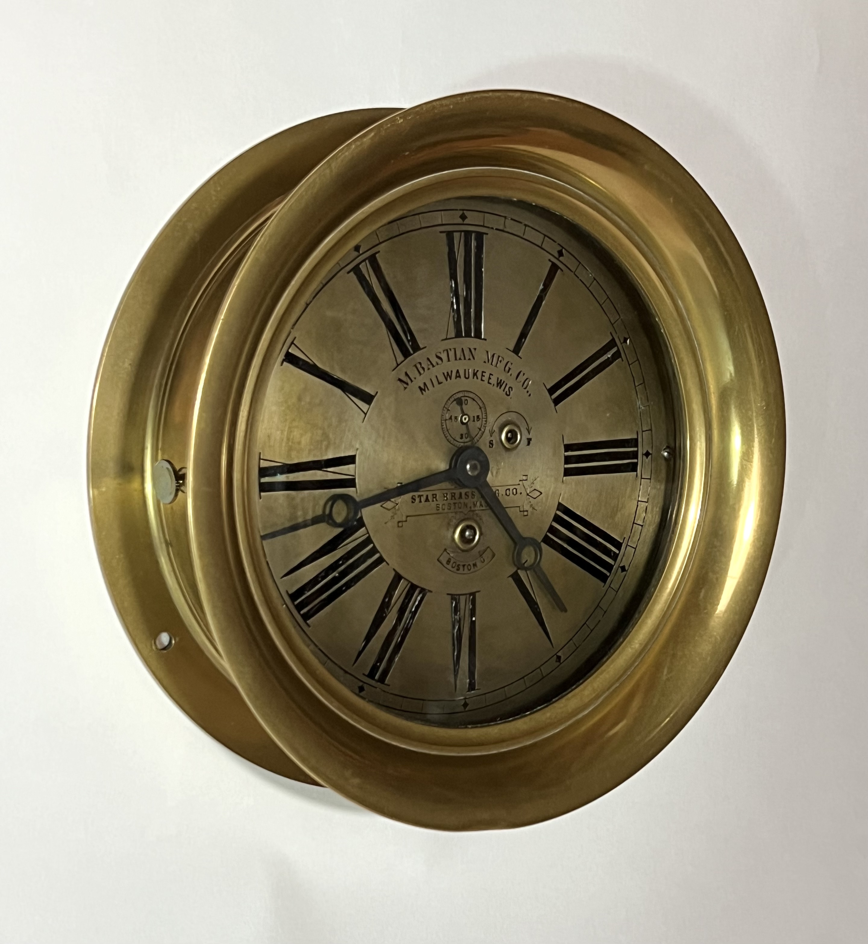 Boston Clock Co. 8 1/2 inch Marine Clock for Bastien Mfg Co.