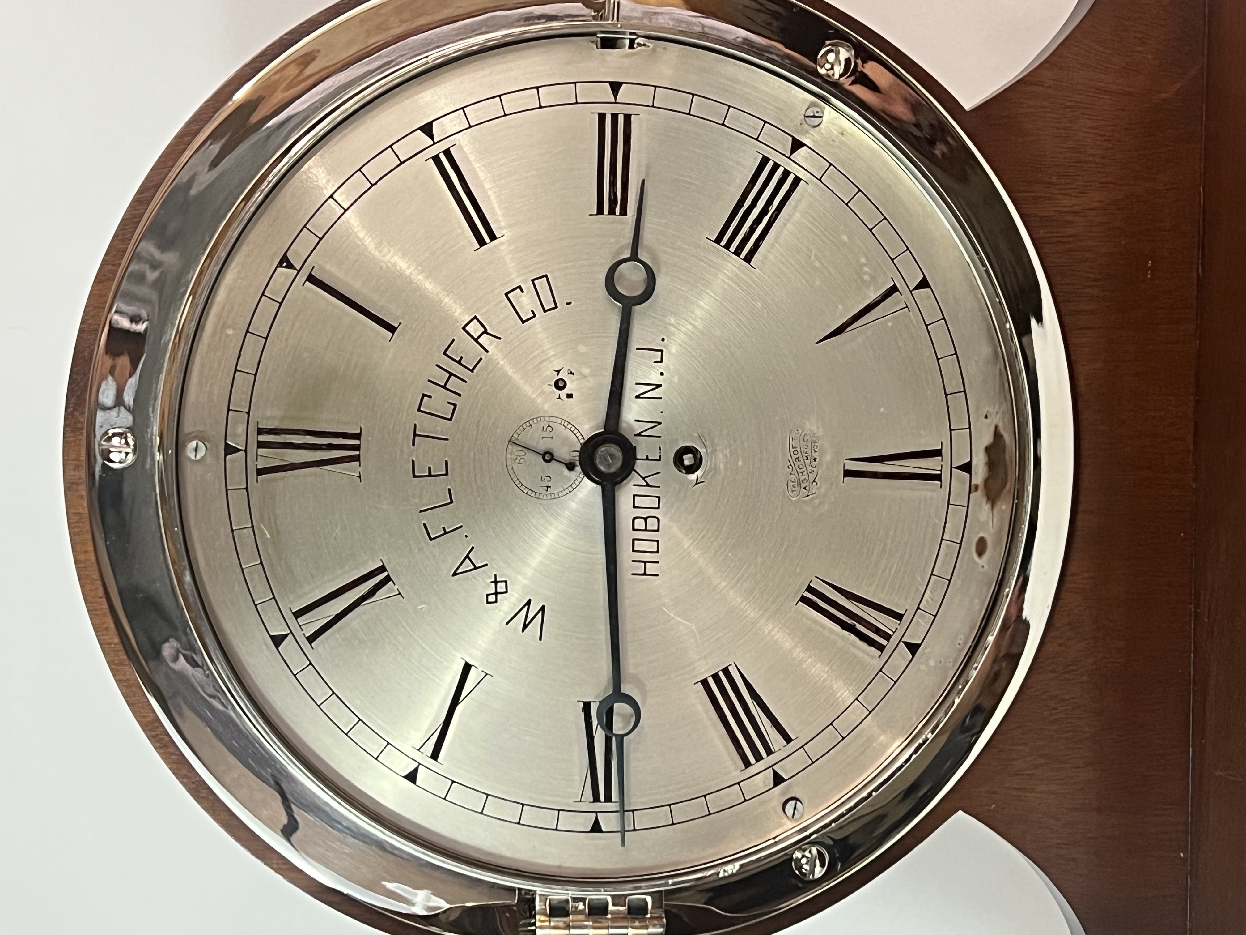 Eastman Clock Co. 10” Marine Clock for W & A Fletcher Co., Hoboken, NJ